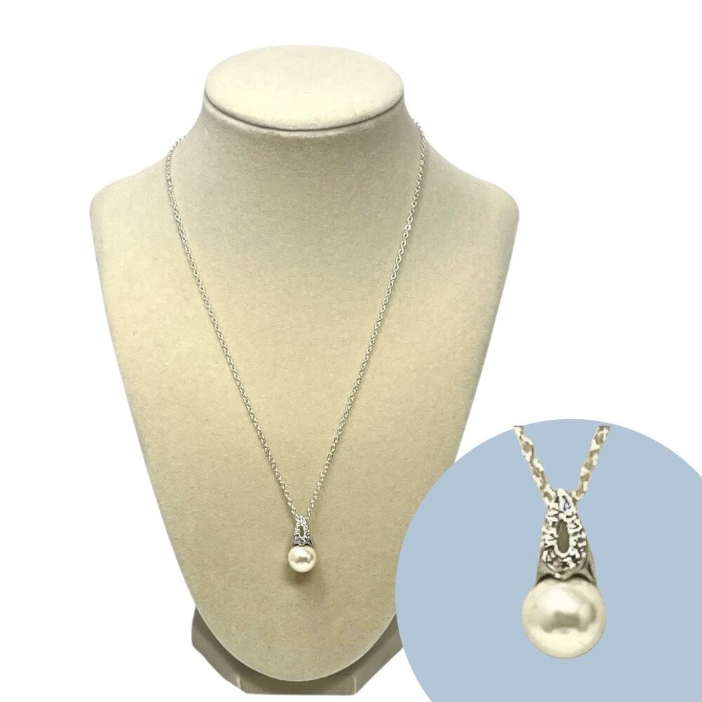 Charter Club Pearl Pendant Necklace Silver Tone 18” NWT Macy’s $69.95
